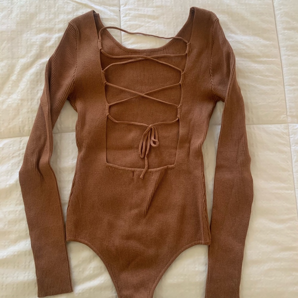 Brown Open Back Bodysuit